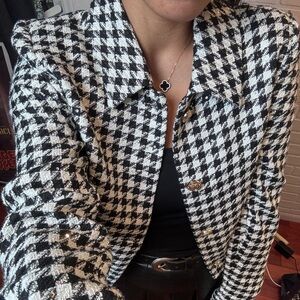 Jason Wu Black and White Houndstooth Jacket with Gold Button